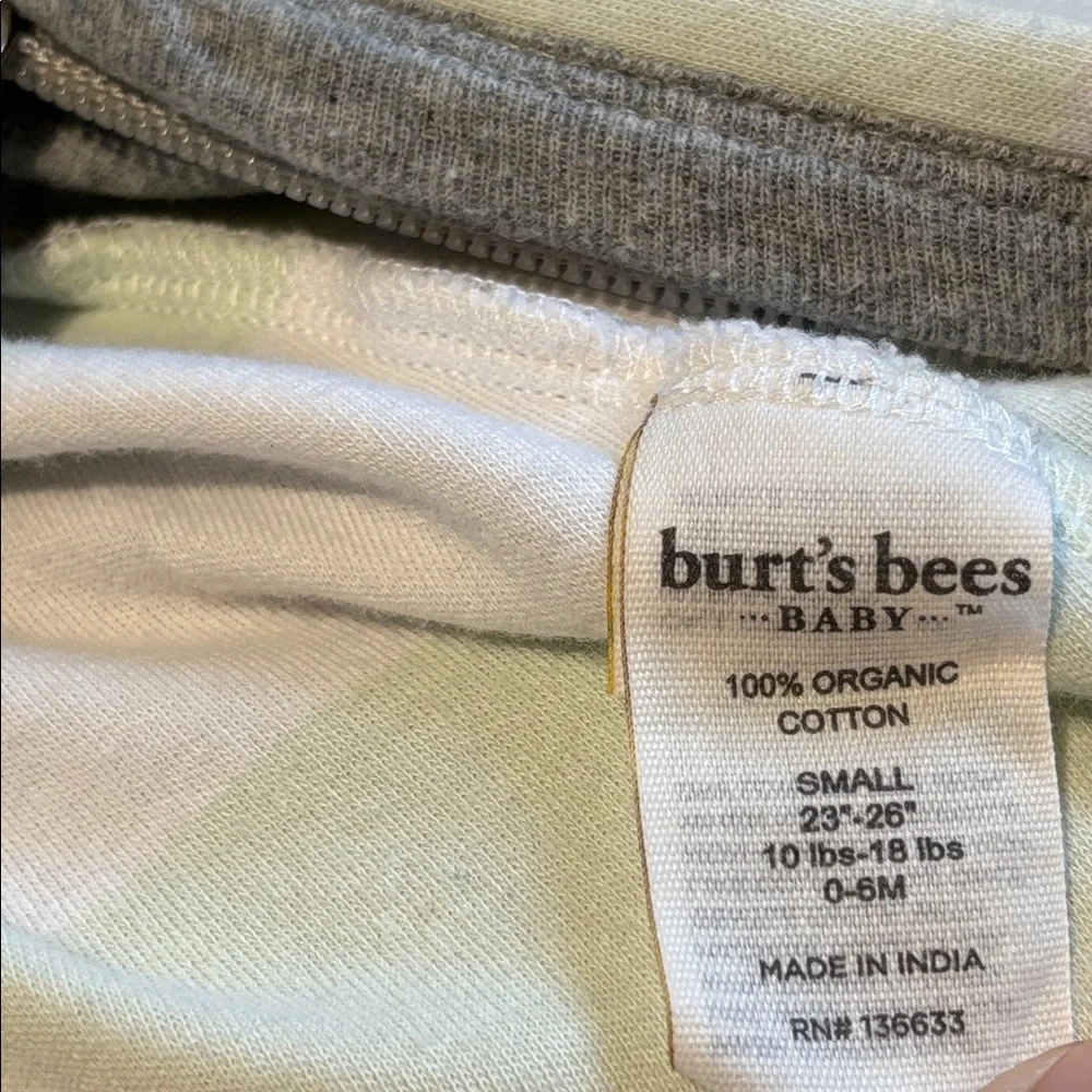 Burt’s Bees 100% Organic Cotton Striped Full Zip Sleep Sack Size Small 0-6 mo
